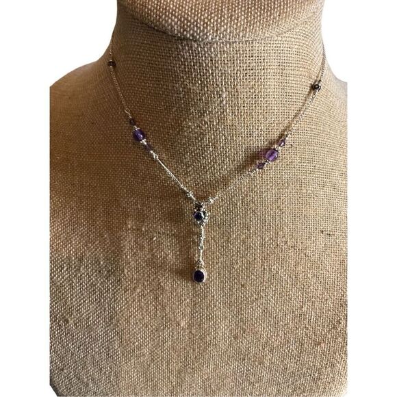 Vintage Sterling Amethyst Necklace - Picture 2 of 10